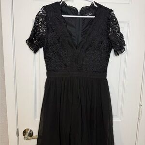 Lulu's Black Crochet Mini Dress